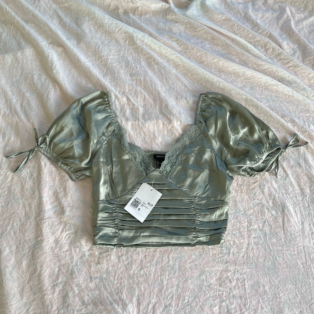Forever 21 Satin Lace-Trim Top